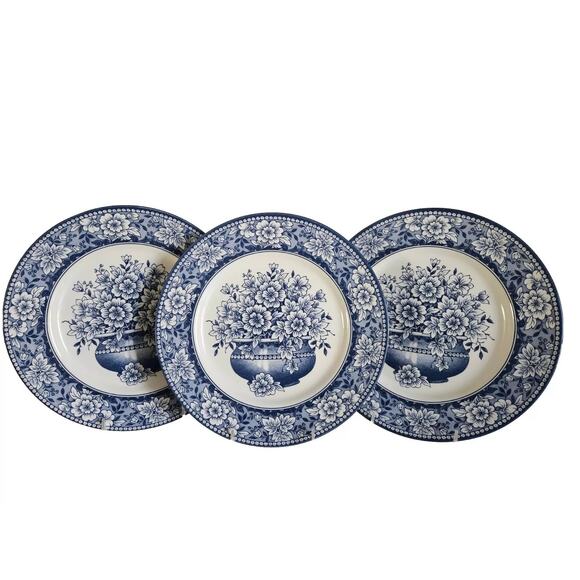 ROYAL STAFFORD Fine Porcelain 11in Dinner Plates Set of 3 Blue White Floral NEW - Picture 1 of 15